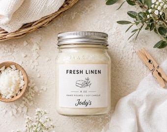 Fresh Linen Soy Candle – Clean Burning, Airy Scent – 8oz or 12oz