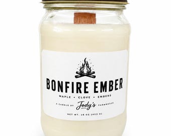 Bonfire Ember Soy Candle or Wax Melts | Smoky Campfire Mason Jar Candle | 8 oz 16 oz or Wax Melts | Fall Candle