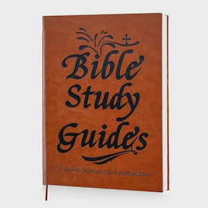 May include: A brown Bible Study Guides book with black lettering and a decorative flourish. The cover features the title and the tagline "A Guide to Deepen Your Faith and Knowledge."