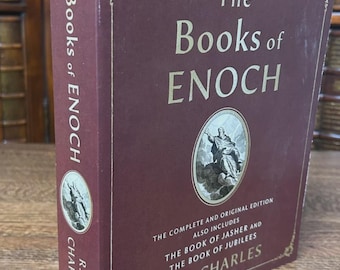 Könnte beinhalten: Ein Hardcover-Buch mit dem Titel "The Books of Enoch" in Burgunderrot. Das Buch enthält "The Complete and Original Edition" und "The Book of Jasher and The Book of Jubilees". Der Name des Autors, R. H. Charles, ist ebenfalls sichtbar.