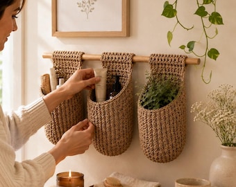 Crochet Hanging Basket Pattern PDF | Wall Storage Basket Crochet Pattern | Hanging Plant Holder Pattern | Boho Home Decor | Instant Download