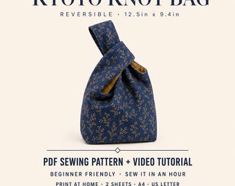 Japanese Knot Bag Sewing Pattern PDF | Reversible Wristlet Bag | Easy DIY Beginner Sewing Project | Printable Pattern + Video Tutorial