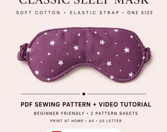 Sleep Mask Sewing Pattern PDF | Padded Eye Mask | Easy DIY Beginner Sewing Project | Printable Pattern + Video Tutorial | Handmade Gift Idea