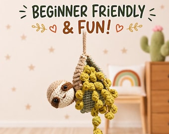 Amigurumi Sloth Crochet Pattern PDF, Easy Beginner Friendly Cute Hanging Sloth Toy, DIY Gift Idea, Instant Download English Pattern