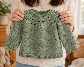 Baby Sweater Crochet Pattern PDF, Textured Star Stitch Baby Pullover, Easy Baby Knit Look Sweater Pattern, Toddler Crochet Sweater Tutorial