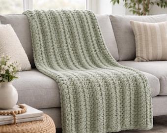 Chunky Ribbed Crochet Blanket Pattern PDF, Bulky Yarn Throw, Easy Beginner HDC BLO Pattern, Cozy Modern Blanket Instant Download