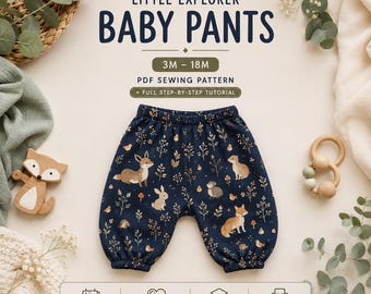 Baby Pants Sewing Pattern PDF | Newborn Toddler Elastic Waist Pants | Easy DIY Baby Clothes | Printable Sewing Pattern | Sizes 3 - 18 Months