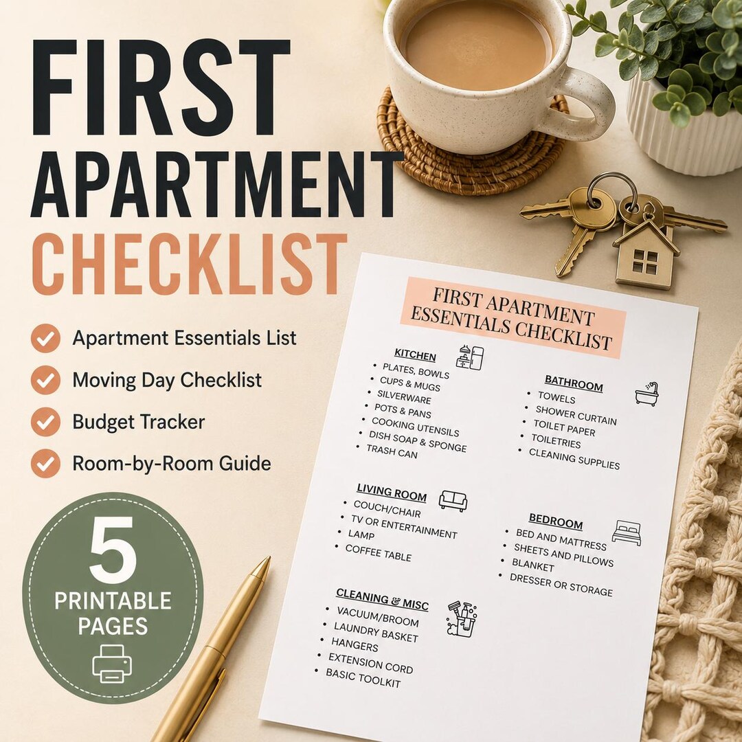 First Apartment Checklist Printable | Apartment Essentials List ...