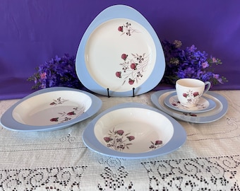 Vajilla Spode Summer Days vintage – Arma tu juego – Piezas de repuesto impecables S3304 Red Clover y Blue Rim – Juegos de 2