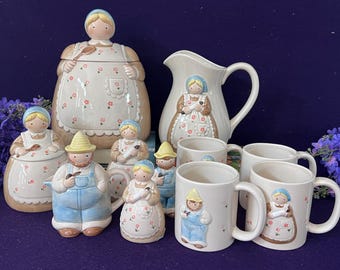 OTGIRIオタギリ　アヒル柄 キャニスター 2点＆クリーマー Vintage Otagiri 1981 Sitting Hen Ceramic Cookie Jar Handpainted