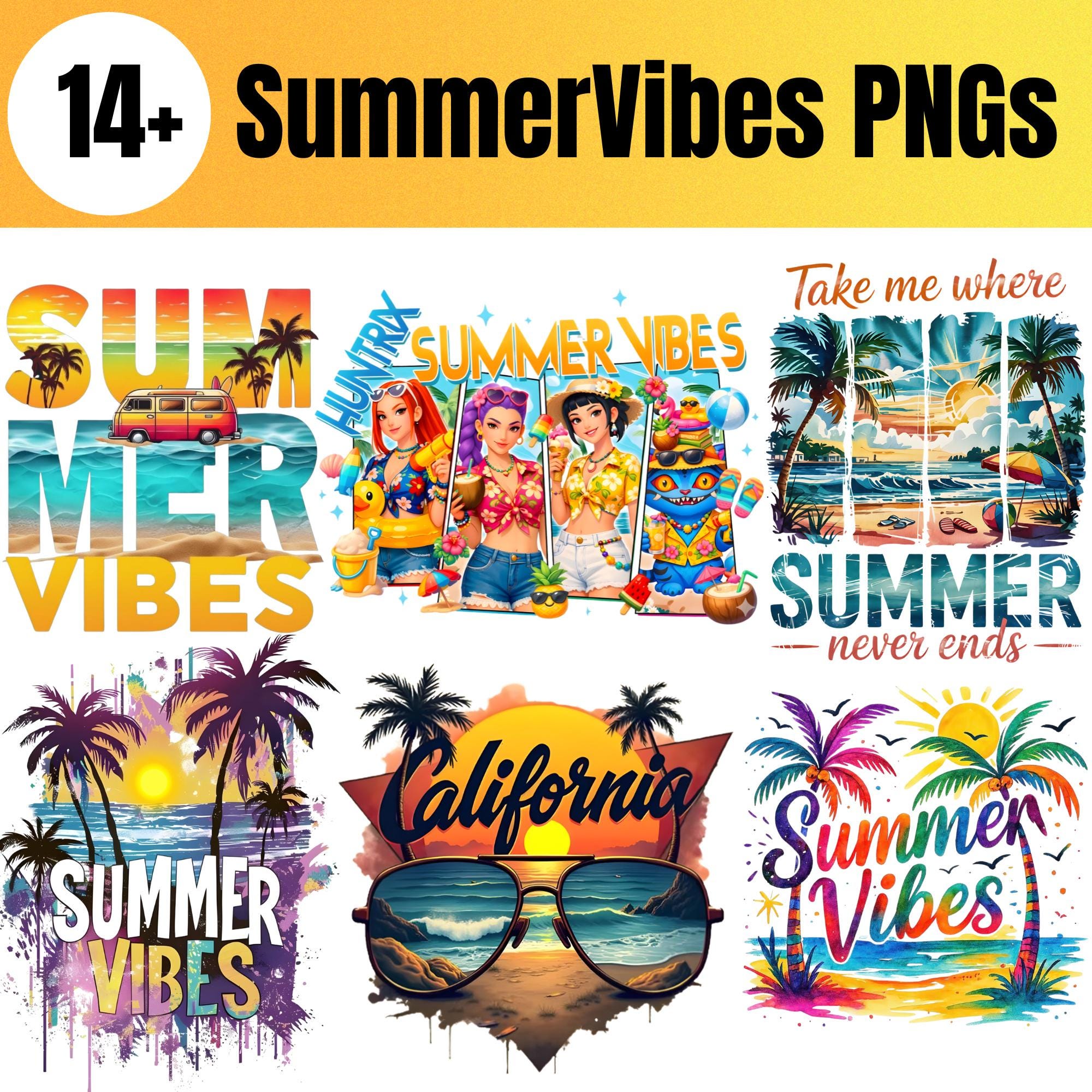 14+ Summer Vibes PNG Bundle | Tropical Beach Sublimation Designs ...