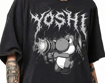 Yoshi Metal T-Shirt, Super Mario Shirt, Heavy Metal Style Graphic Tee, Nintendo Fan Apparel