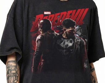 マーベル デアデビル コンフォートカラーズ シャツ、スカルグラフィックTシャツ、マット・マードック フランク・キャッスル シャツ、スーパーヒーローシャツ、マーベルファンへのギフト