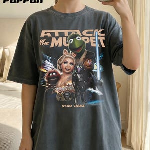 Vintage Attack Of The Puppet Show Shirt, Retro Space Opera Puppet Mashup Tee, Kermit Miss Piggy Graphic T-Shirt, Gift for Puppet Show Fans