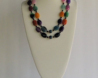 Beautiful Long Chunky Multicolor Double Strand Necklace