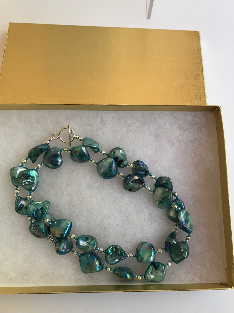 Long Beautiful Blue Shell Necklace