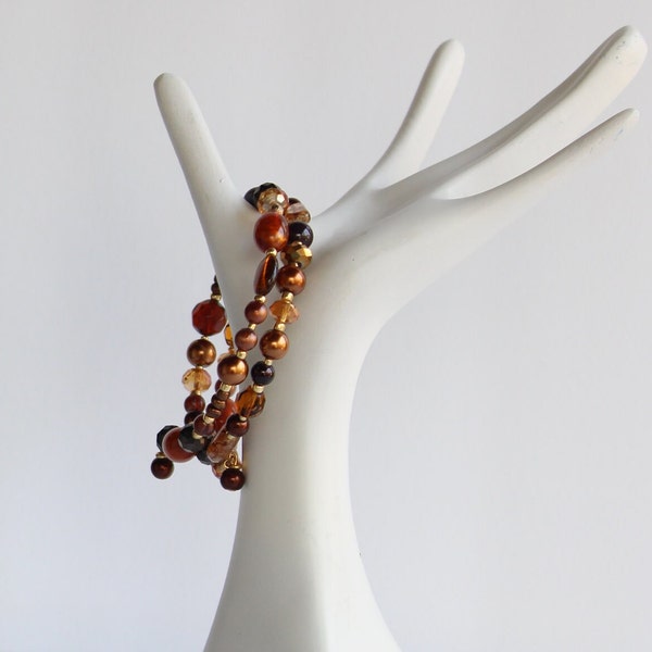 Beautiful Earthtone Coil Wrap Bracelet in Browns, Rust and Topaz