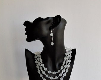 Beautiful White Beaded Multistrand Necklace Set