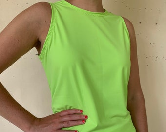 Lime Green High Neck Tieback Sleeveless Tank Top Pickleball Tennis Golf Sports Top