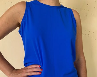 Royal Blue Sports Top High Neck Split Back Tieback Sleeveless Tank Top Pickleball Tennis Golf