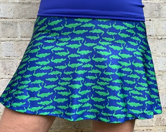 Pickleball Tennis Running Skort Kelly Green Sapphire Navy Blue Alligator Print Skort Lucky Dot Designs