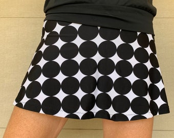 Golf Pickle Ball Tennis Skirt Skort Retro Black White Ball Print Tennis Skort Running Skirt