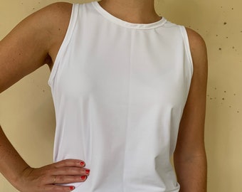 White Sports Top High Neck Split Back Tieback Sleeveless Tank Top Pickleball Tennis Golf