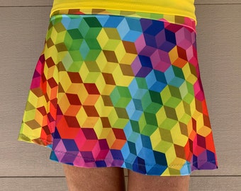 Bright Multicolor Geometric Cube Print Running Tennis Pickleball Golf Skort