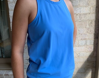 Small Periwinkle Loose Fit Racer Split Back Exercise Tank Top