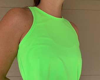 Racer Back Top Lime Green Loose Fit Racer Split Back Exercise Tank Top