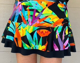 Pickleball Golf Tennis Running Skort Bright Multicolor Tropical Print Ruffle Tennis Skort Sports Skirt