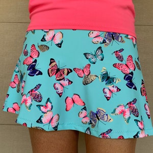 Activewear Skort Aqua Pink Lurex Butterfly Print Running Exercise Aline Pickleball Skort