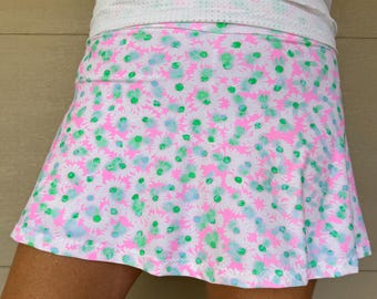 Pickleball Tennis Running Golf Skort Pink Green Daisy Floral Aline Tennis Skirt