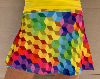 Walking Tennis Pickleball Running Skort Bright Multicolor Geometric Cube Print A-line Running Exercise Skort Tennis Skirt Lucky Dot Designs