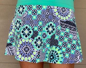 Athletic Pickleball Tennis Golf Mint Green Gray Geometric Print Running Exercise Skort Tennis Skirt Lucky Dot Designs