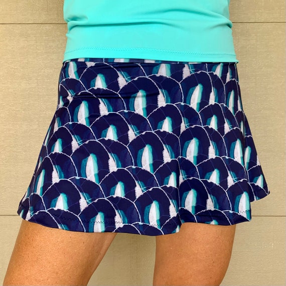 Small Pickle Ball Tennis Skirt Navy Aquamarine Geode Print - Etsy
