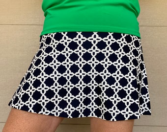 Tennis Golf Pickleball Skirt Navy White Geometric Print Tennis Skort Running Skirt