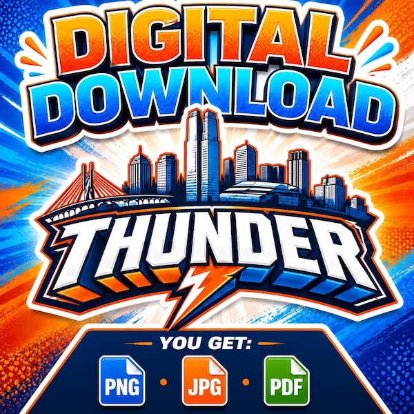 Thunder Basketball City Skyline en téléchargement numérique PNG JPG PDF Conception graphique imprimable