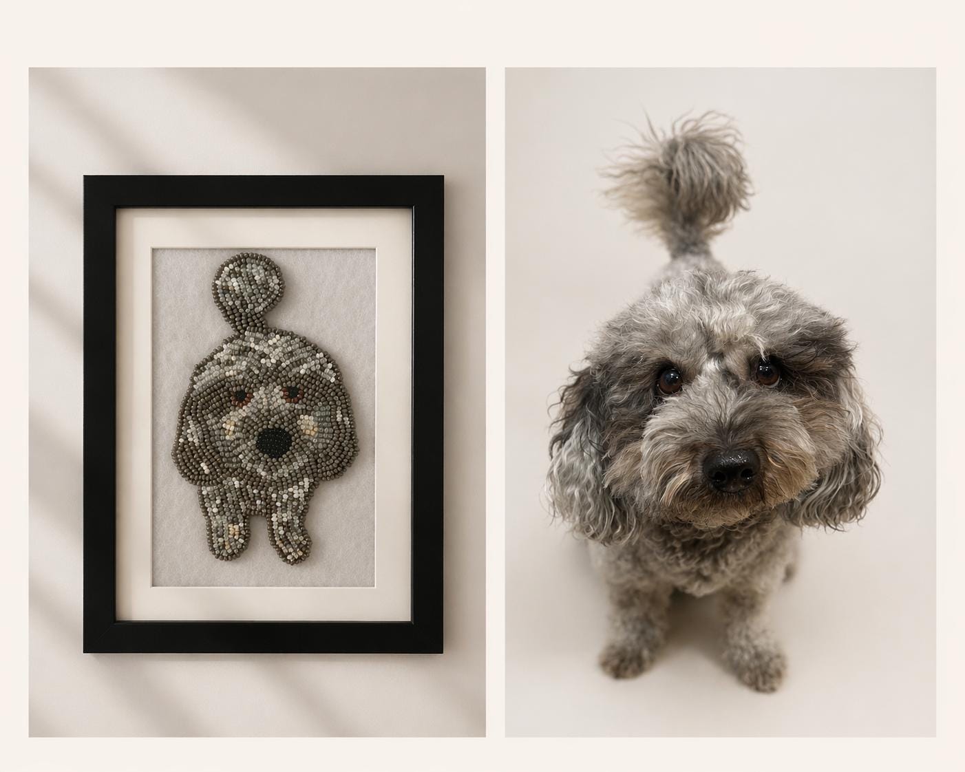 Custom Beaded Pet Portrait: Framed Bead Embroidery Animal Art (5x7 Made to Order) Dog or Cat Personalized Pet Gift, Pet Memorial Keepsake