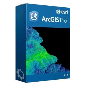 May include: A blue box with the "ArcGIS Pro" logo and the Esri brand. The box shows a map graphic in green, blue, and white. The version number "3.1.5" is displayed on the bottom right.