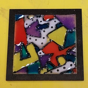 MEMPHIS MILANO STYLE 80&#39;s Miniature Framed Stained Glass Window  2.25&quot; x 2.25&quot;