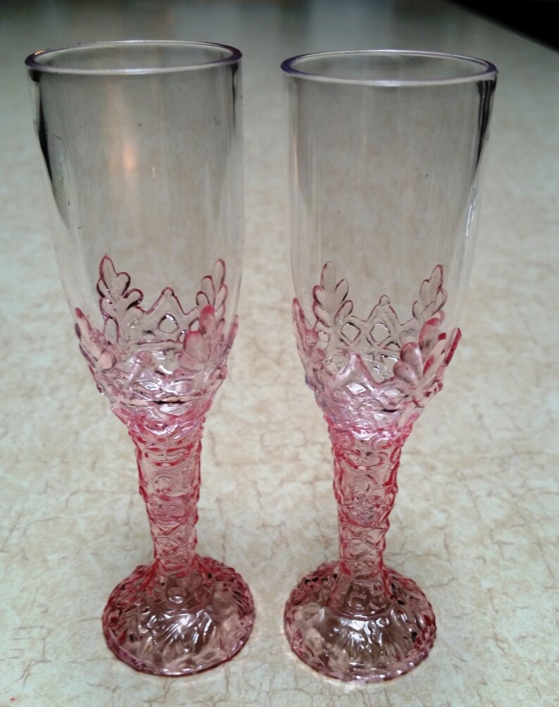 Set of 2 TWO Pink Mini Plastic Wine Glasses 41/4 Tall Etsy