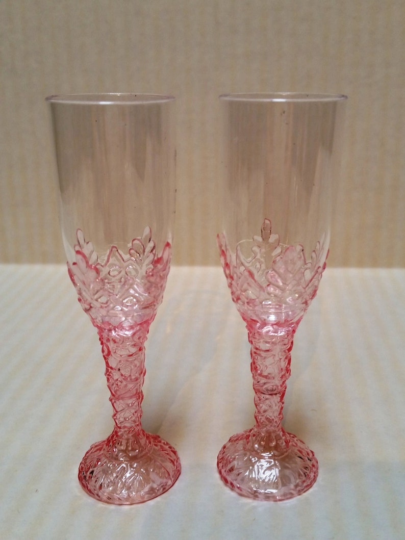 Set of 2 TWO Pink Mini Plastic Wine Glasses 41/4 Tall Etsy