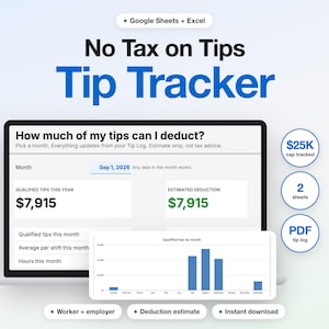 No Tax on Tips Tracker Spreadsheet for Restaurant Servers, Deduction Estimate (Google Sheets + Excel)