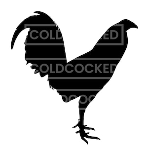 May include: A black silhouette of a rooster with the text "COLDCOCKED" overlaid. The rooster is depicted in profile, with its head and tail feathers prominently displayed against a white background. The image is a graphic design.