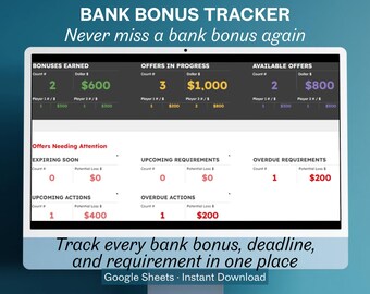 Strumento di monitoraggio dei bonus bancari / Modello di Fogli Google per chi effettua operazioni speculative / Registro dei bonus e strumento di monitoraggio delle attività speculative
