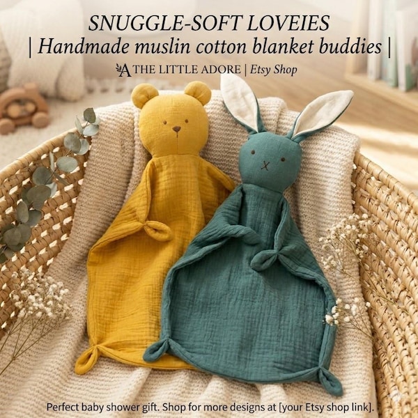 Bunny & Bear Lovey Blanket Sewing Pattern PDF | Baby Security Blanket DIY | A4 A0 US Letter Printable + DXf File