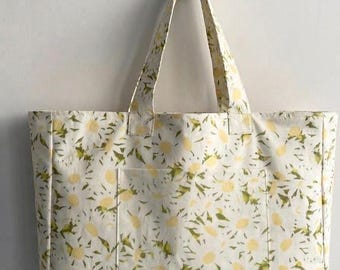 Patrón de costura en PDF para bolso tote Daisy / Patrón fácil para principiantes de bolso tote de lona / Tutorial para bolso shopper floral / Bolso de mercado reutilizable
