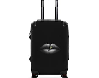 Black Suitcase with Lips Graphic, Hard-Shell Travel Luggage