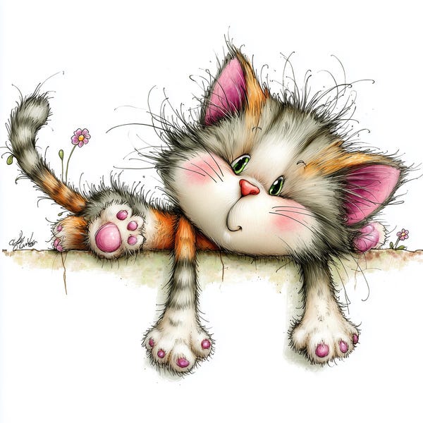41 JPG Whimsical Funny Cat Clipart, Cute Watercolor Kitten Cartoon Expressions Nursery Illustration Digital Download